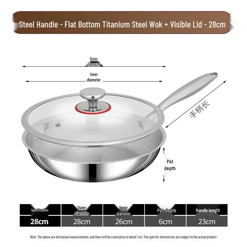 Premium Titanium Non-stick Hammered Frying Pan with Steel Layer, Ideal for Steaks, Flat-Bottomed Design