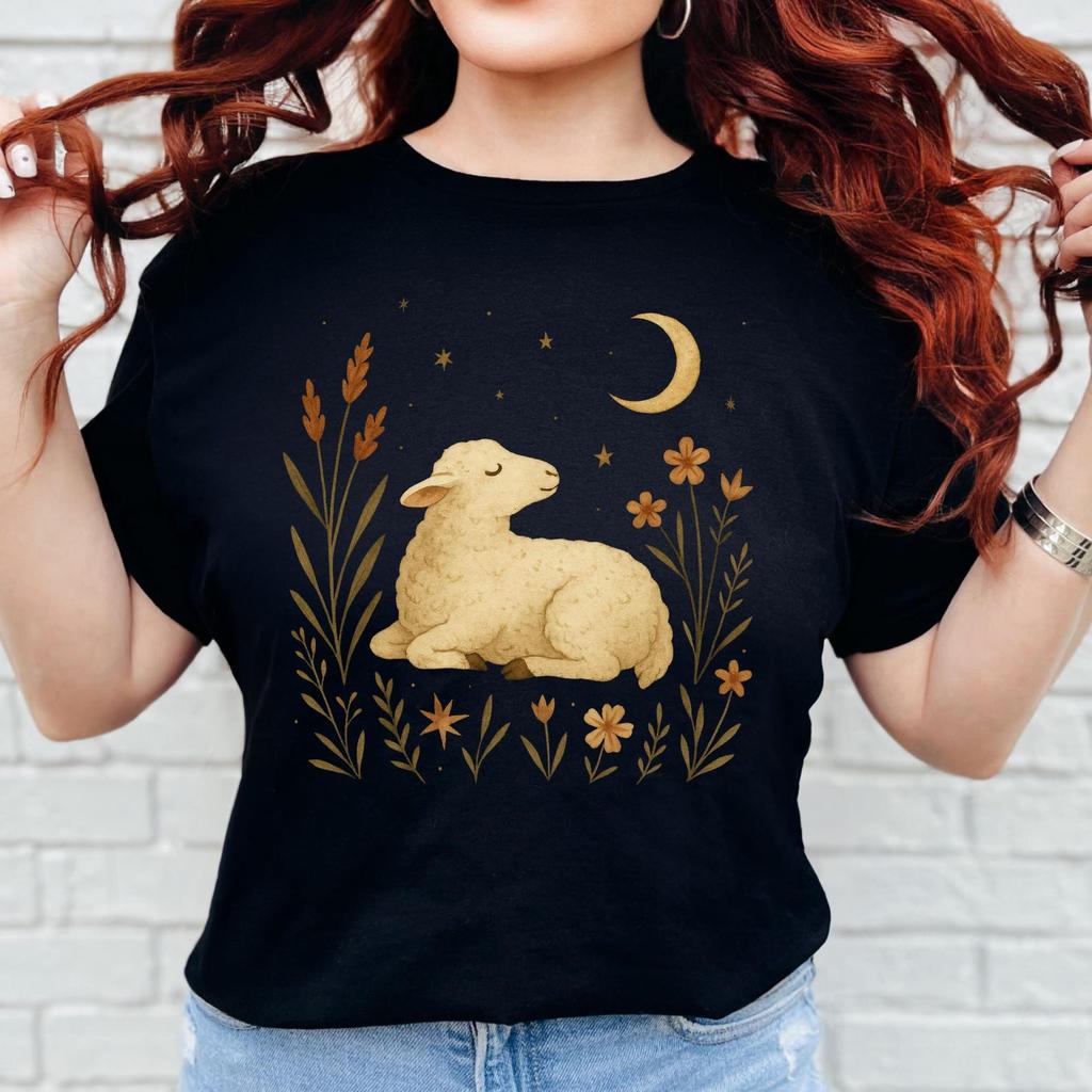 Cottagecore Lamb and Moon Shirt: Bella Canvas Soft Tee