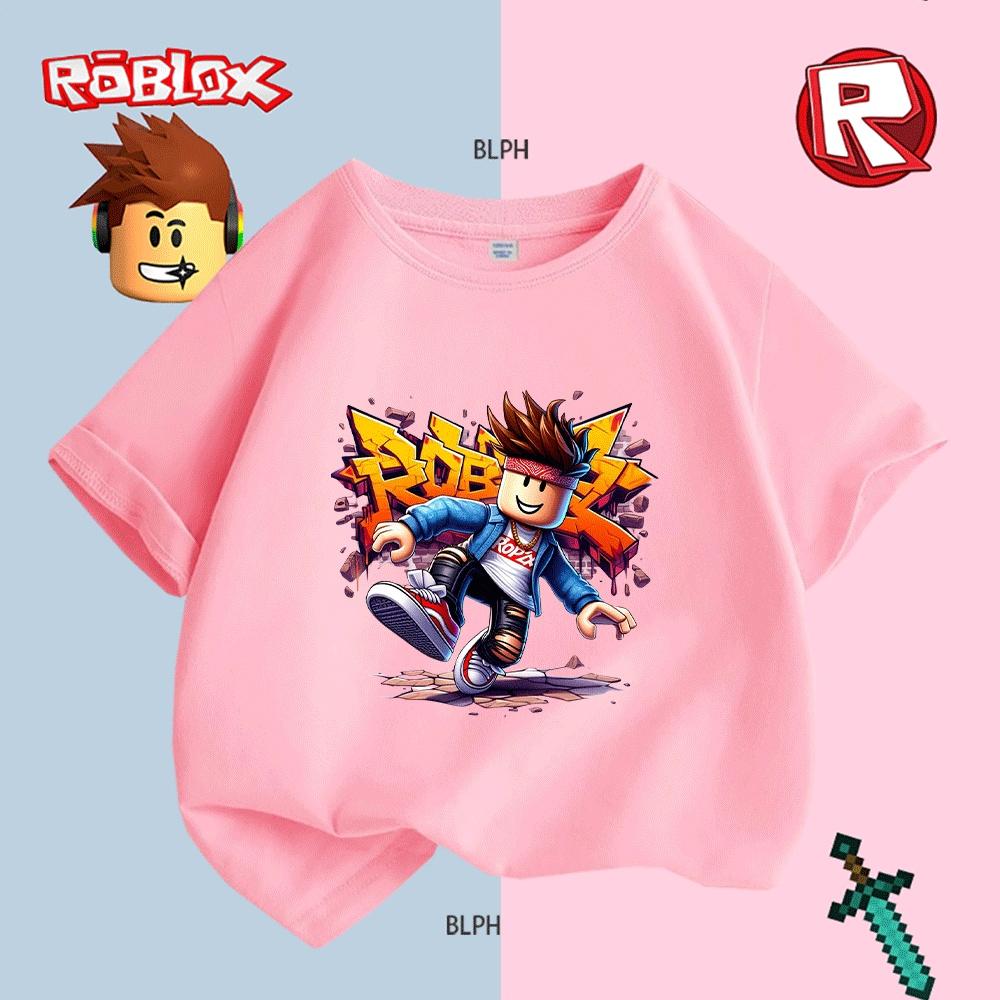 Крутая детская футболка с принтом персонажа Roblox, модная повседневная футболка с коротким рукавом для мальчиков и девочек, летняя одежда 110