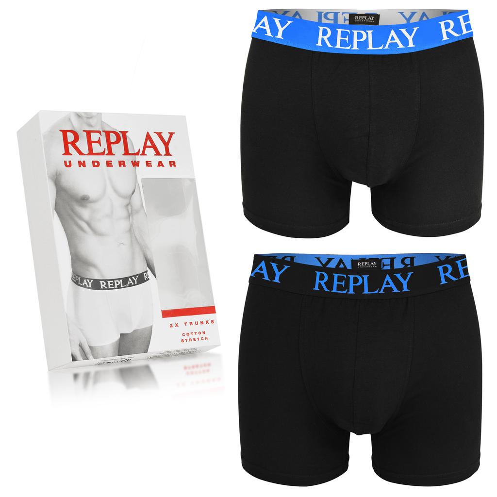 Replay Black Blue Men's Logo Boxer Briefs Set of 2