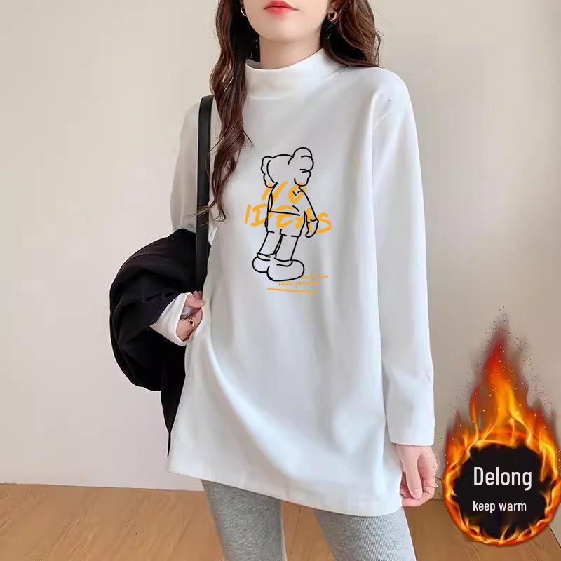 

Женская бархатная утепленная теплая футболка с длинным рукавом, свободного кроя, с полувысоким воротником, средней длины, базовый слой для осени/зимы. Extra Extra Large