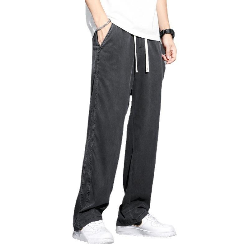 Tencel Jeans Men's Black Tide Brand Straight Loose Men's Ice Silk Wide-leg Simple and Versatile Casual Long Pants
