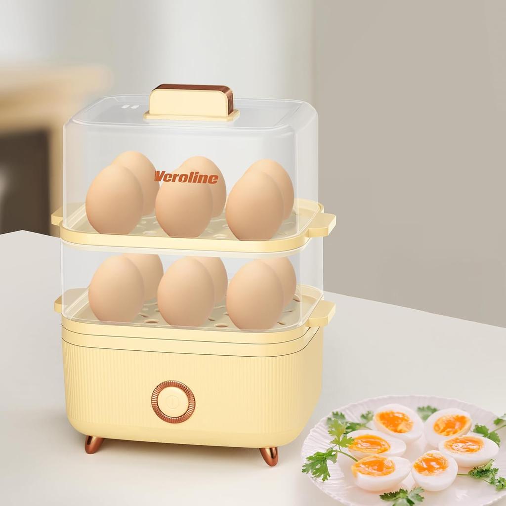 12 Egg Capacity Electric Egg Cooker for Hard Boiled Eggs, Soft, Medium, Poached Eggs, Food & Vegetable Steamer