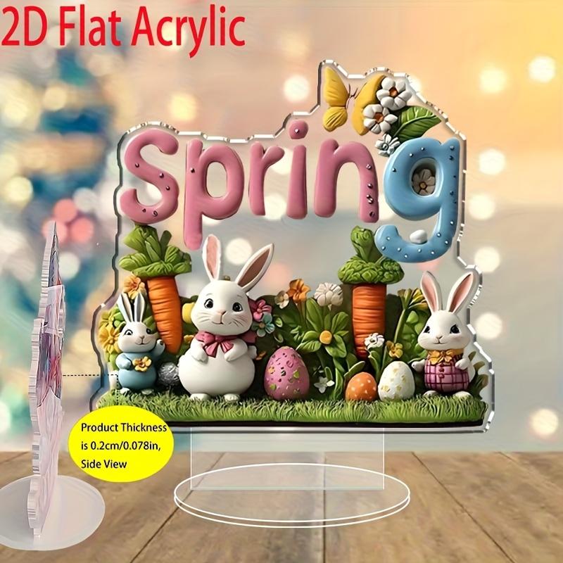 2D Flache Boho Fröhliche Osteratmosphäre Acryl Osterei und Hase Thema Schreibtischdekoration, Geeignet für Wanddekoration, Veranda, Zimmer, Villa, Akzente