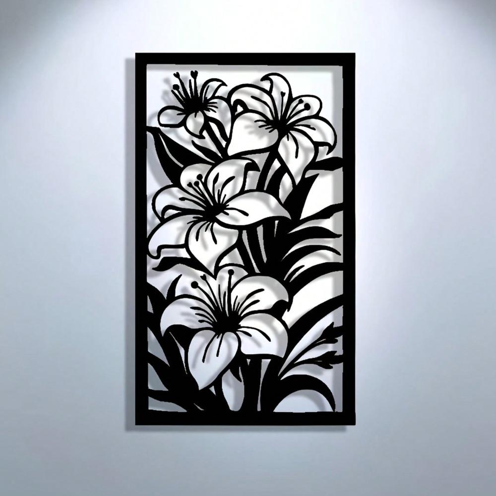Laser Cut Metal Wall Art Lily Flower Decor for Home Office Living Room Bedroom Garden Gift