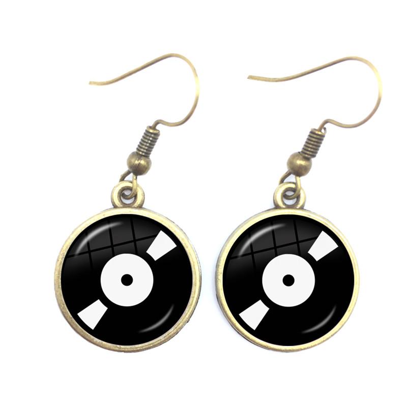 Retro CD Record Drop Earring Disc Classic Music Gramophone Record Glass Cabochon Earrings Gift for Music Loves