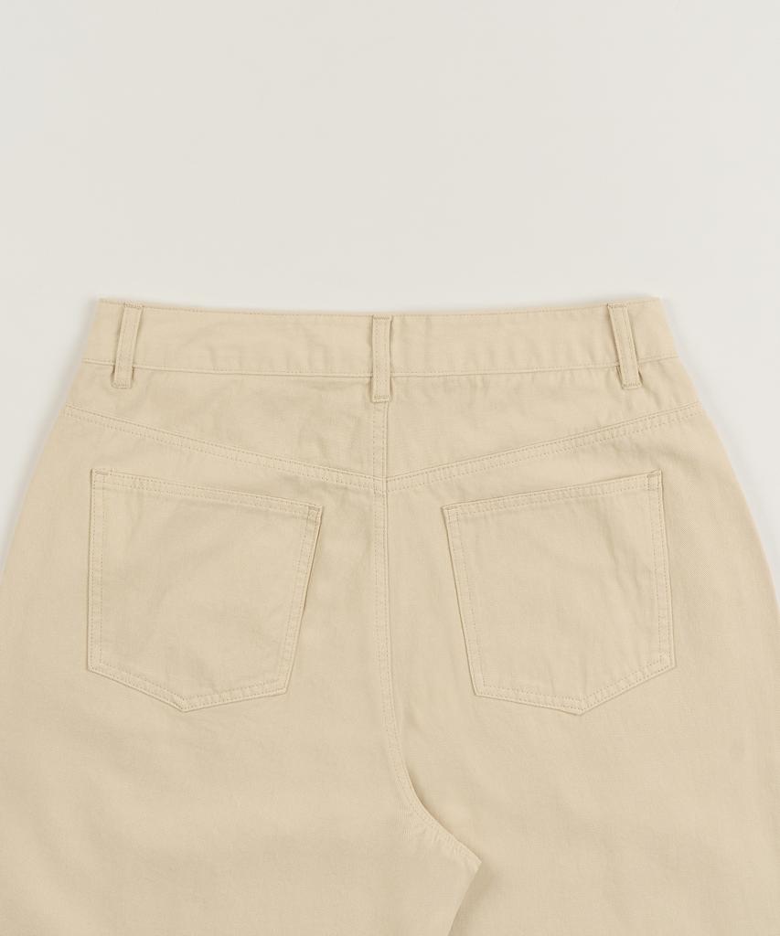 TOFFEE [Summer Special Fabric] Curved Wide Cotton Pants (Ecru)