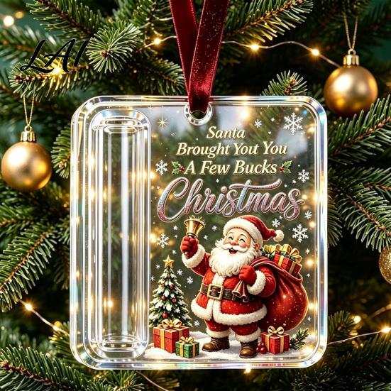 Reusable Acrylic Gift Holder 3 Pcs Christmas Cash Ornament Money for Cash Clear Santa Snowman Ornaments Xmas Tree Hanging Decoration Holiday Gifts