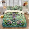 3pcs Easter Happy Cross Green Printed Core free Down Duvet Cover Set Comfortable Bedroom Bedding Decoration Machine Washable