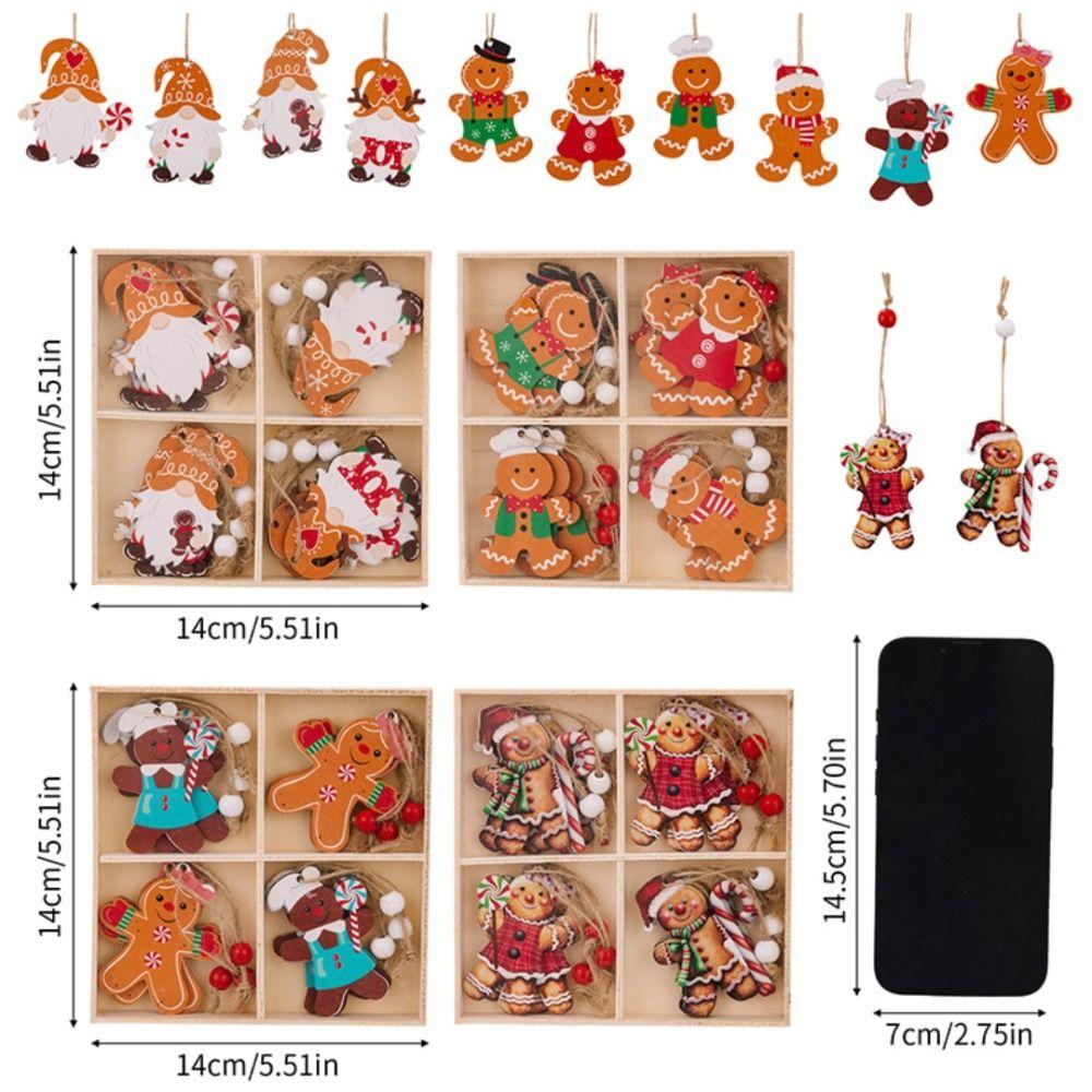 A set/12PCS Gingerbread Man Gnomes Wooden Pendants Home Table Decor for Home Xmas Tree Hanging Ornament New Year Gift