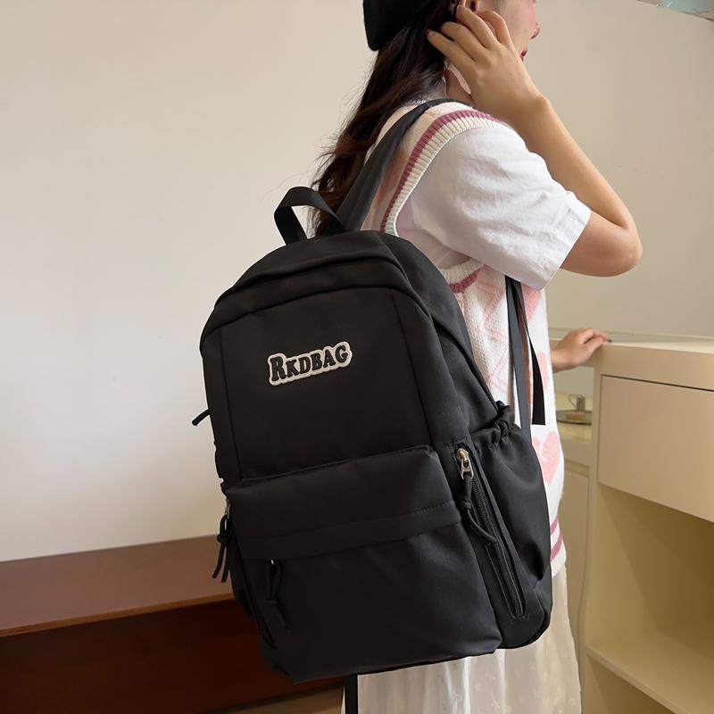 Student Solid Color Schoolbag Women's College Style Backpack Letter Large Capacity Backpack