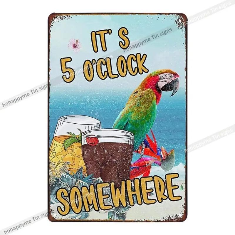 5 O'Clock Vintage Tin Sign, Retro Metal Wall Decor