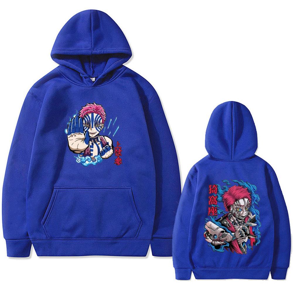 Anime Demon Slayer Akaza Double Sided Print Hoodie Men Women Clothing Cartoon Oversized Pullover Fleece Sweatshirt