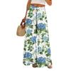 Women's Loose Casual Floral Print Wide Leg Pants With Elastic Waist Drawstring And Pocket Pants