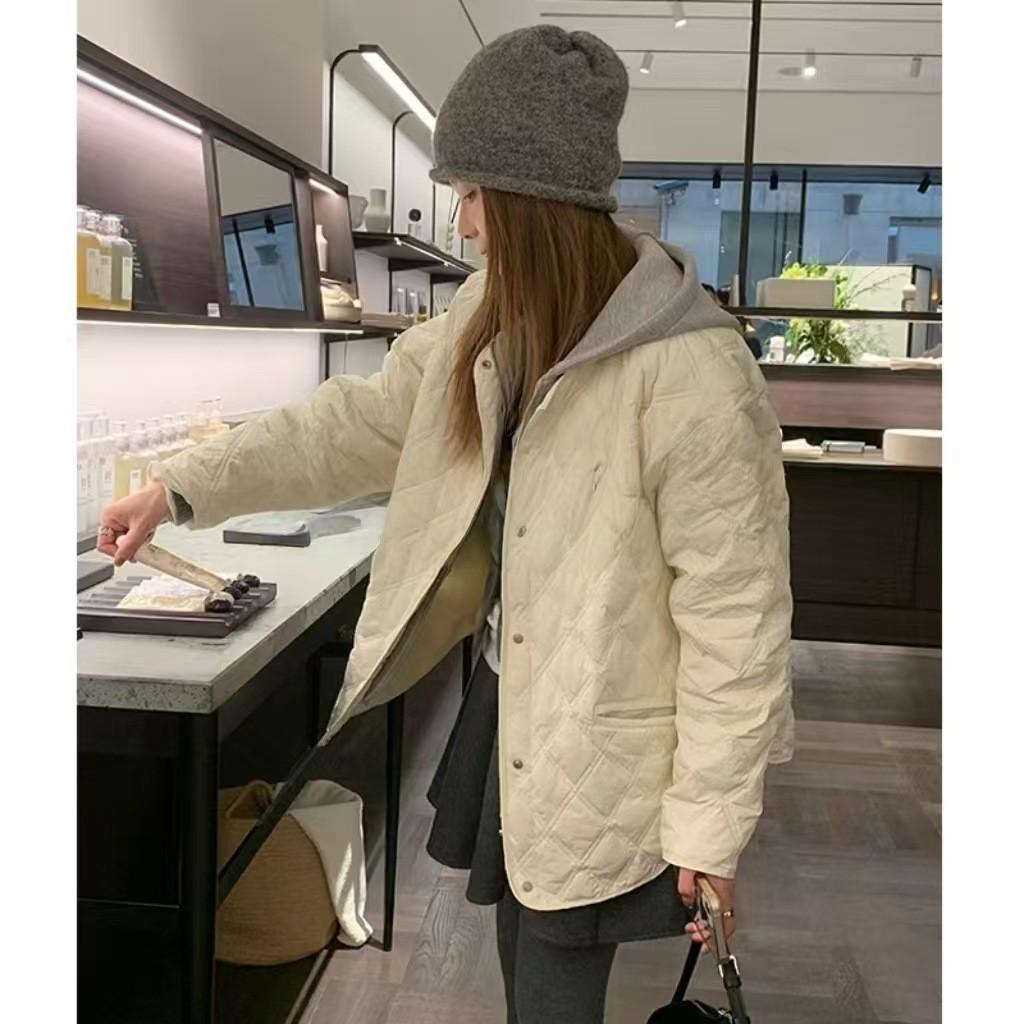 

Осенне-зимняя мода Универсальная куртка-пальто из хлопка с ромбовидной строчкой, имитирующая двойку, съемная, с капюшоном, в стиле пэчворк для женщин L