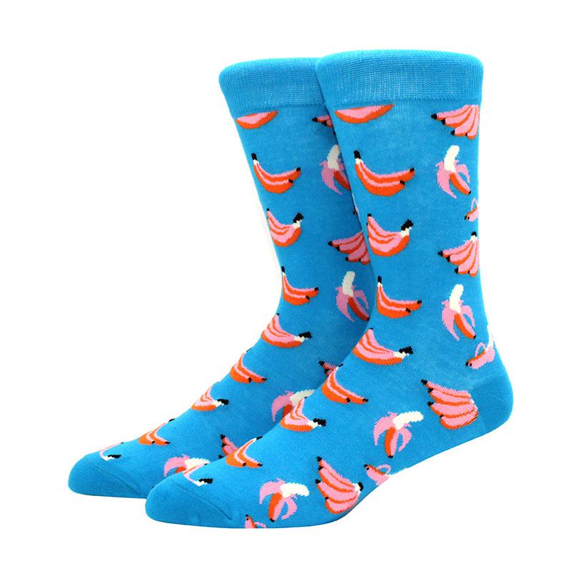 1 Pair of  Fun Men Socks Casual Cartoon Fruit Banana Flamingo Lemon Egg Sloth Pizza Happy Harajuku Skateboard Socks