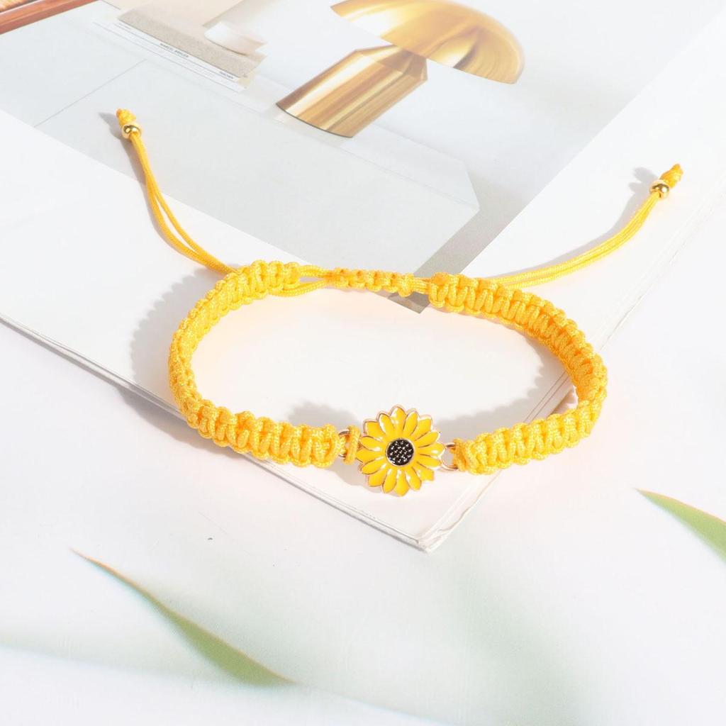 Unisex Fashion Sunflower Woven Bracelet - Handmade Rope Ornament for Couples