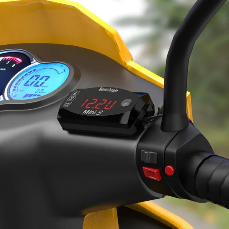 3 In 1 Motorcycle Electronic Clock Thermometer Voltmeter 12V IP67 Waterproof Dust-proof LED Watch Digital Display Clock Watch