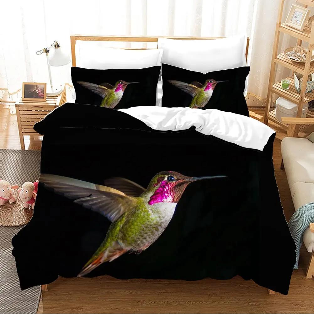 Kolibri påslakan med virvlande blad och blommor, med vårtema, dekorativa sängkläder, blek elfenben, rumsdekoration, kvinnor
