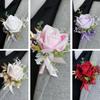 6pcs White Pink Corsage and Boutonniere Set Artificial Rose Wristlet Suit Flower for Men Wedding Party Prom Decoration