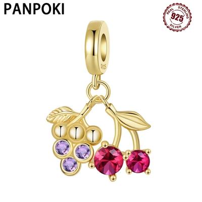 PANPOKI Cobre Uva Cereja Fruta Pingentes Autênticos Pulseiras Pingentes de Contas Charms Joias Festa Pingentes de Contas Faça Você Mesmo Tendências Presentes Acessório