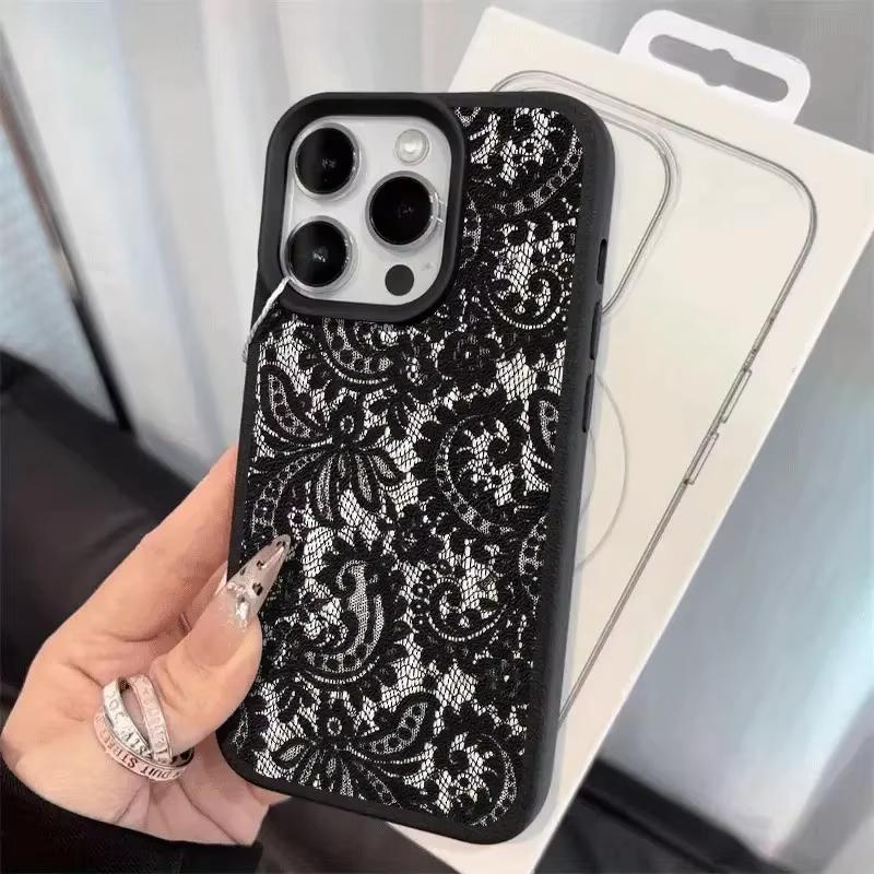 Black Lace Pattern Personalized Mobile Phone Case For IPhone 17 17Air 16 Pro Max 15 14 Plus 13 12 11 Soft Cover Case Funda