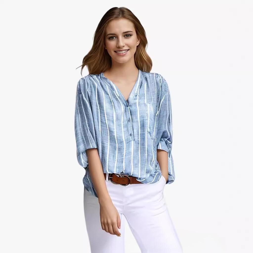 Women's Simple Striped Loose Long Sleeve Shirt
