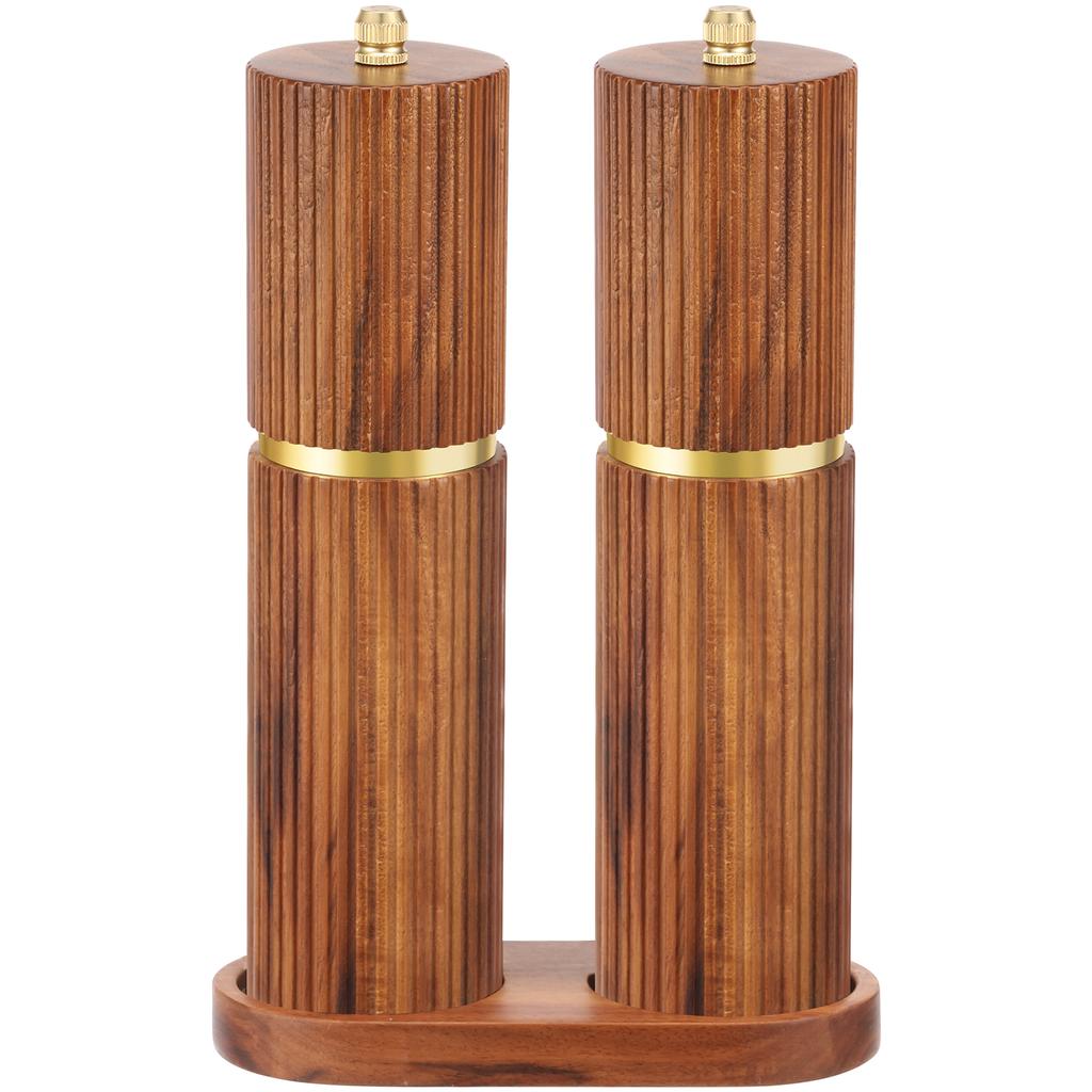 Salt and Pepper Grinder Set Wooden Manual Salt Pepper Grinder with Tray Adjustable Coarseness Pepper Mill Set for Kitchen Gadget