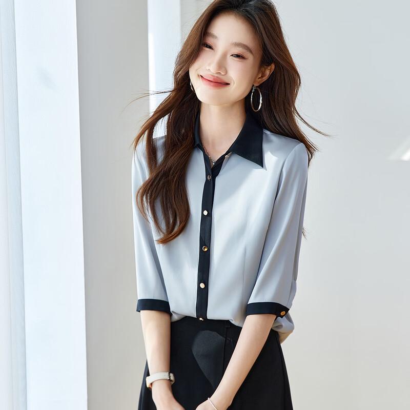 Srcr Women s 19 Momme Mulberry Silk Lapel Mid-Sleeve Blouse 2XL