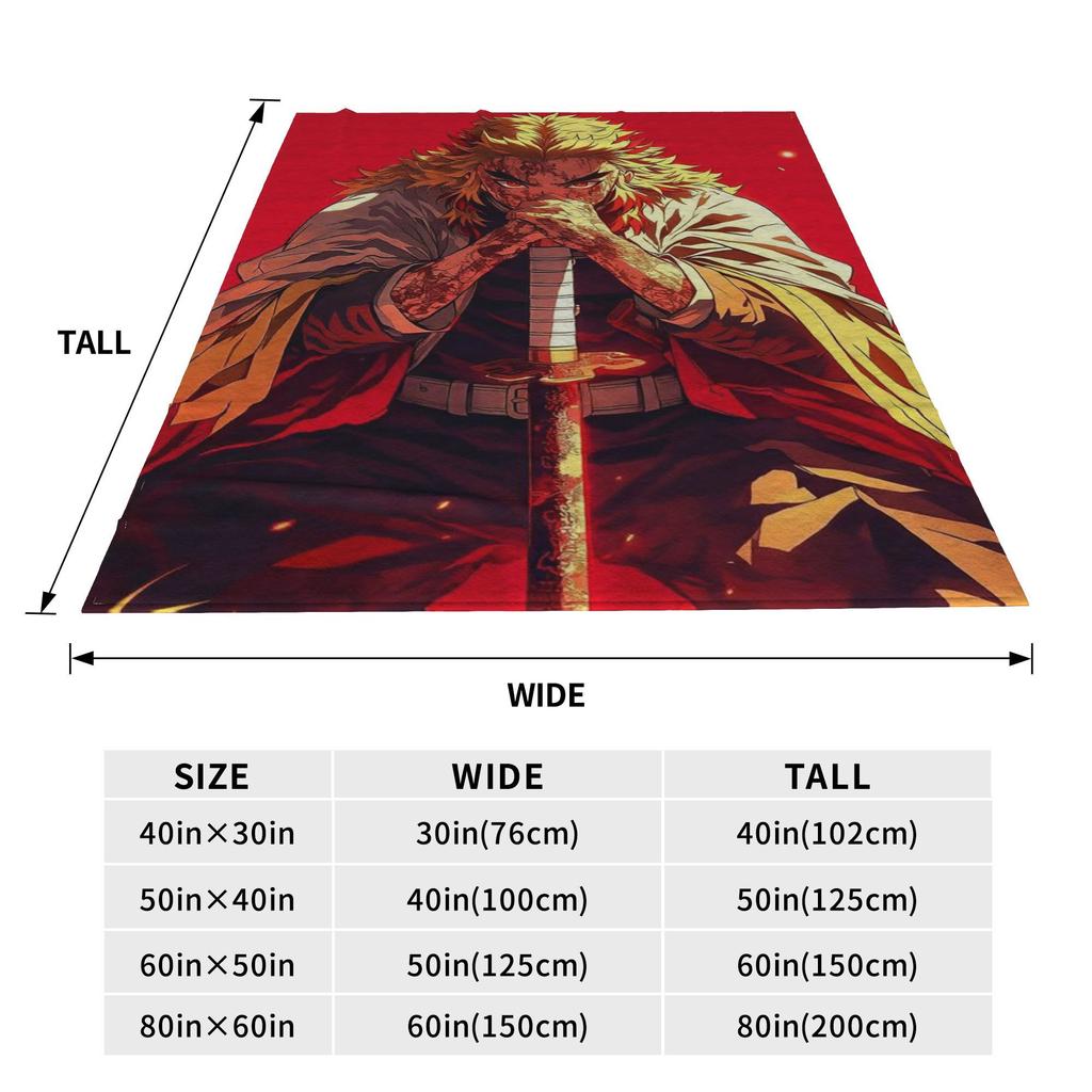 Demon Slayer Flame Hashira Kyojuro Rengoku Anime Blankets Flannel Throw Blanket for Couch Bedding Outdoor Throws Bedspread Quilt