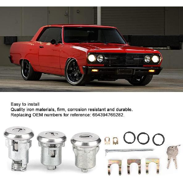 Door Lock Cylinder Set, Premium Cutlass Lock Set Door Trunk Key Kit 654394765282 Replacement Car Accessories, for, for Door Trunk Locks, Round Head