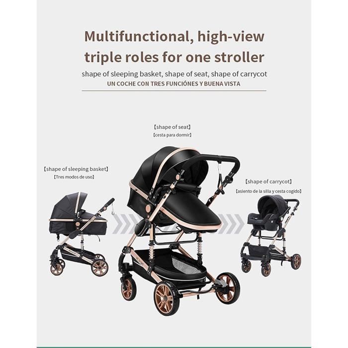 3-in-1 Baby Stroller Combined Car Seat Bassinet Trio Reversible Adjustable High Quality Puncture-proof Wheels Grey Handle.