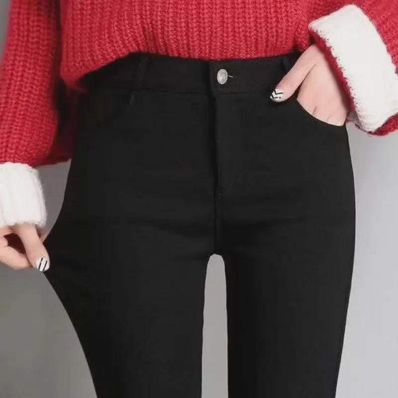 Spring & Autumn 2023 Women's High Waist Skinny Black Leggings: Slim, Elastic Jeans Style.