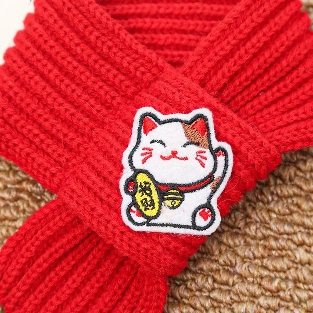 Durable Red Color Knitted Cat Scarf Festive Embroidered Pet Neck Scarf Warm Blessing Pet Scarf Bib Pet Clothing