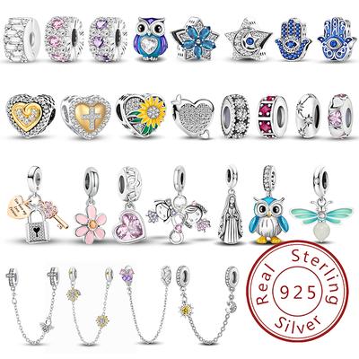 Kupfer Blau Eule Sonnenblume Vogel Stern Anhänger Perlen Passen Original Pan Armbänder Armreifen Feiner Schmuck Herstellung DIY Geschenk