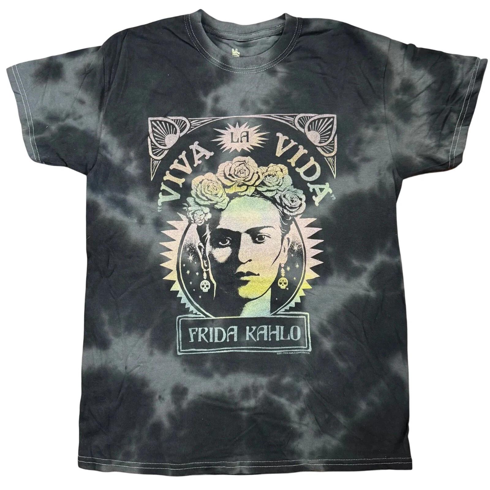 Viva La Vida Frida Kahlo Men s Black Tie-Dye T-Shirt NEW L
