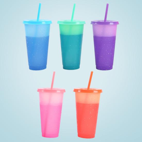 720ML Water Bottle Temperature Sensor Food Grade PP DIY Craft Color Changing Straw Water Tumbler