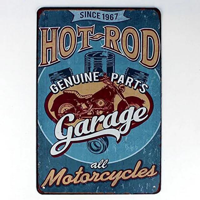 Vintage Pinup Girl Hot Street Rods Garage Full Service Route Auto Mechanics Metal Tin Sign for Rural Wall Decor Retro Poste