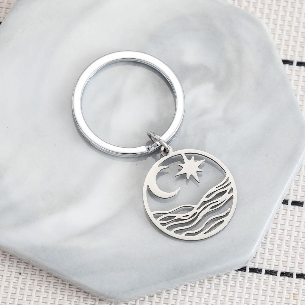 Star Moon Wave Stainless Steel Keychain Romantic Couple Design Fashion Pendant Practical Valentine's Day Gift