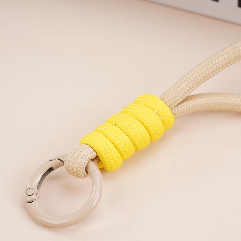 Multifunctional Color Block Woven Lanyard Keychain with Cartoon Plush Bag and Perler Bead Pendant