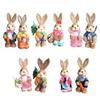 2pcs Mini Straw Bunny 25cm Cute Easter Bunny Couple Figurines for Home Table Spring Decoration