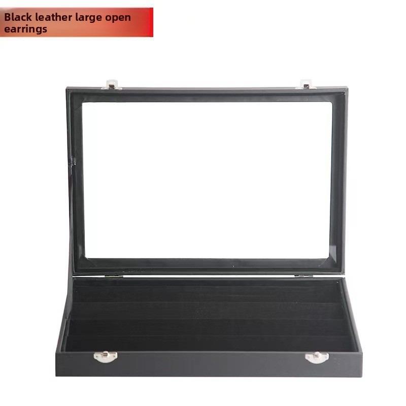 Pu Black Leather Jewelry Box Jewelry Display Box with Lid Transparent Dust Ring Earrings Necklace Bracelet Storage Box