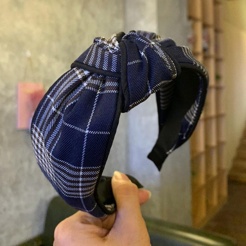 Korea Plaid Stripe Knot Headbands For Women High Quality Houndstooth Fabric Classic Wide Headband Girls Knotted Hair Accessories