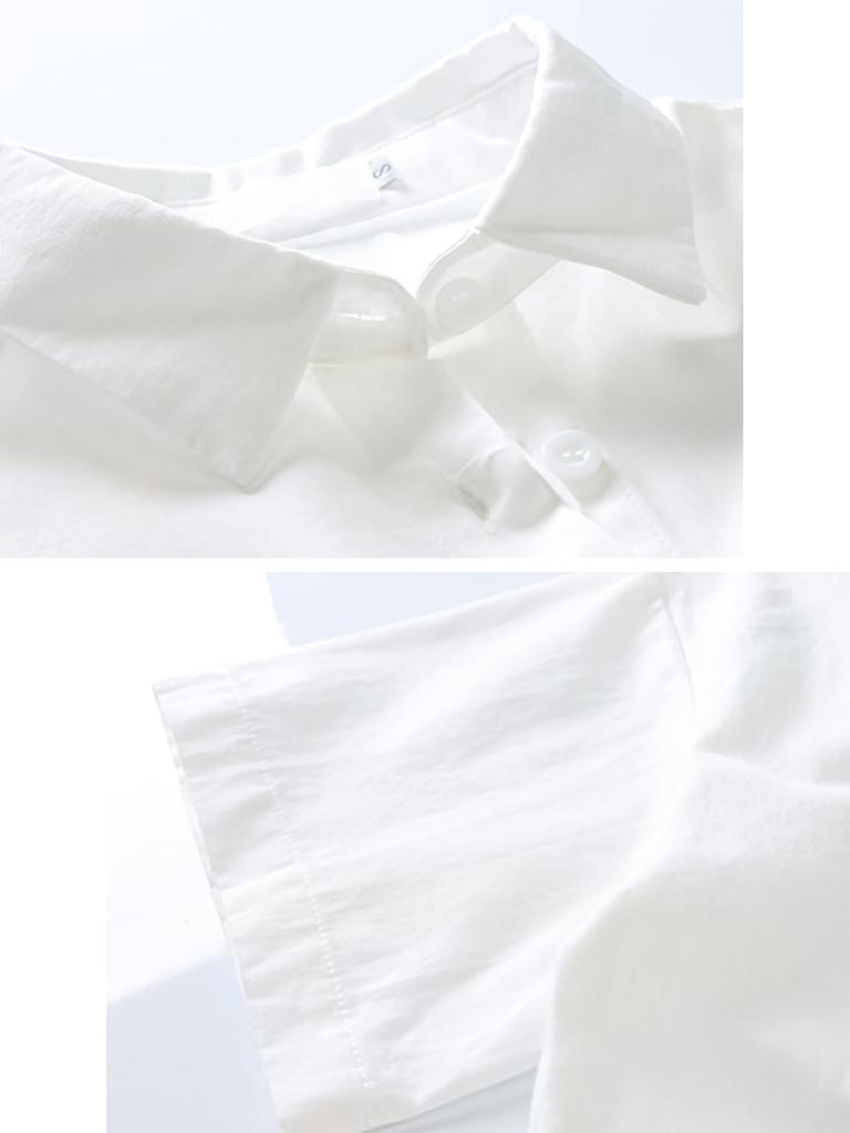Shirt Blouse Short Sleeve Regular Collar Pocket Collar Simple Plain Spring Summer Autumn Cutter Wide Shirt Solid Tops Office Casual Button [Bubu