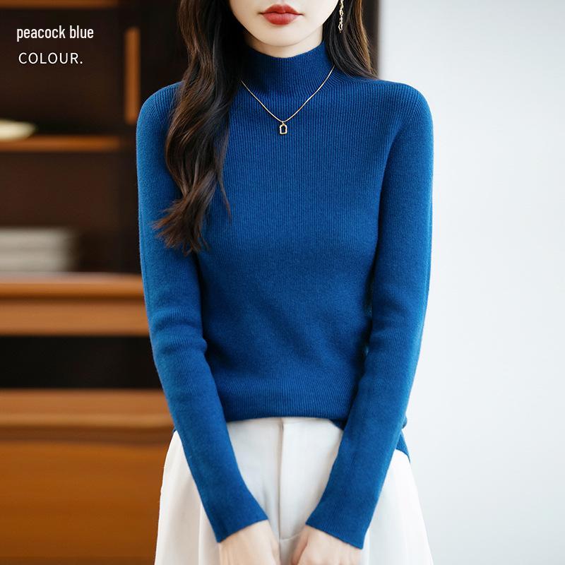 26 Autumn Winter Women's Half-High Collar Slim Knit Sweater - Korean Style