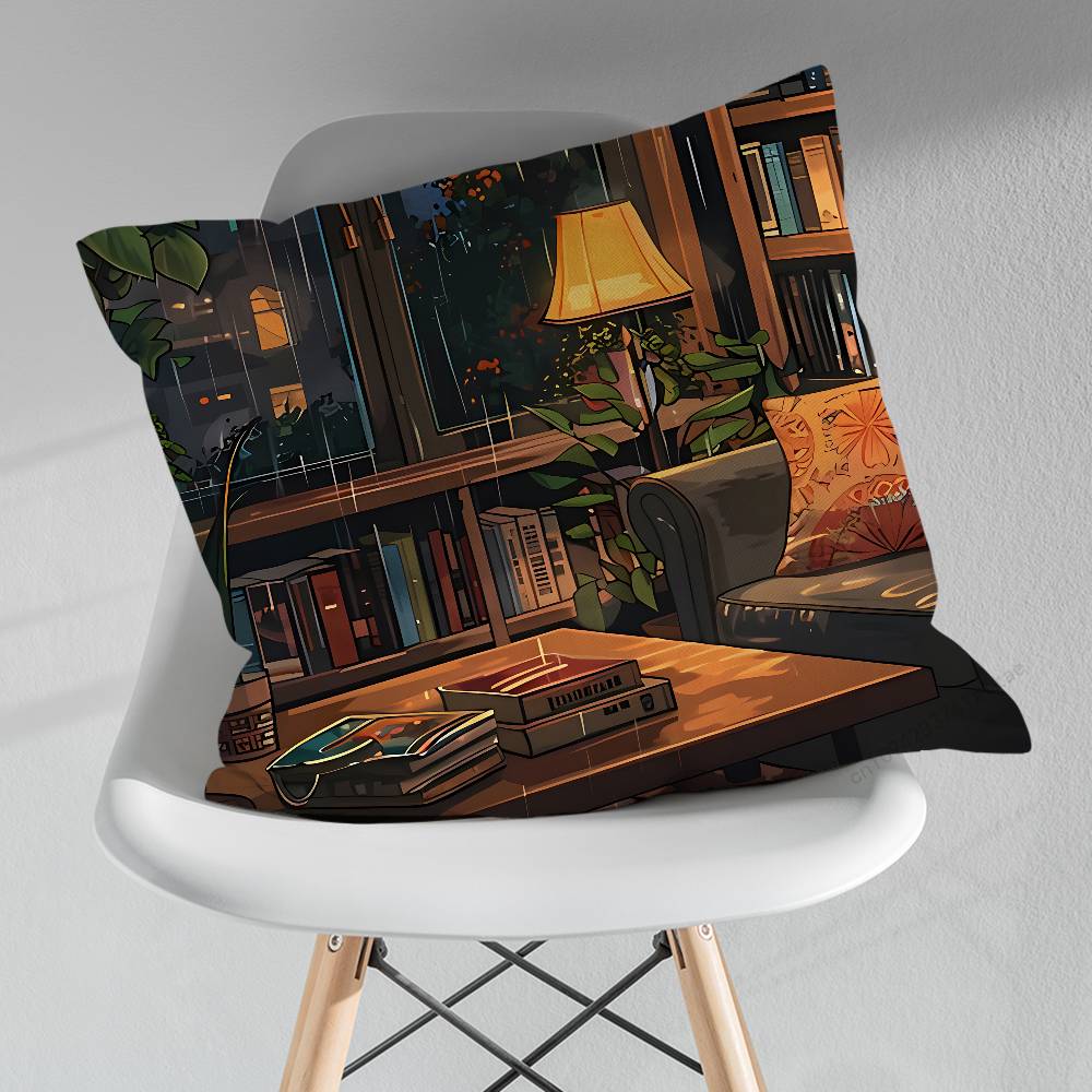 Read Book illustration Pillowcase for Sofa Room Office Decor Printing Merchandise AllMatch Cushion Cover