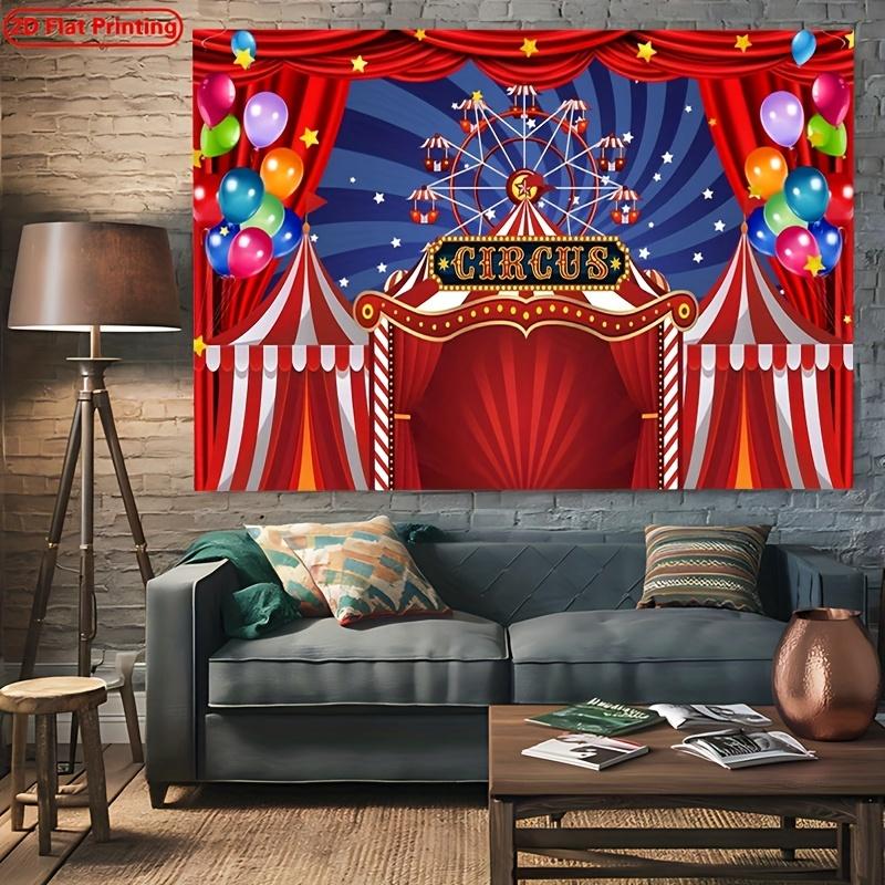 [2D Flat Banner] 1 Circus Red Tent Amusement Park Ferris Wheel Colored Balloons - Polyester Fiber Photography