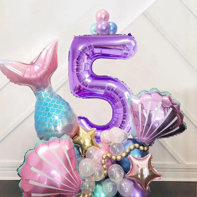 Mermaid-Themed Balloon Column Set for Children's Birthday Party Decoration