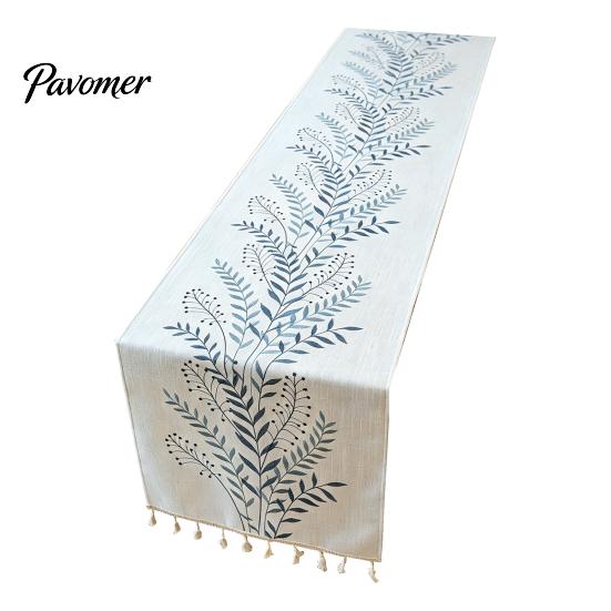 Table Runner Protects from Hot Pans Floral Embroidered Runner, Elegant Dining Cover, White Rustic with Tassels for Home Wedding Bridal Shower