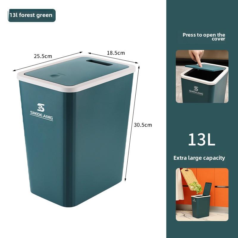 Nordic Press Type Trash Can Odorless Rectangular Garbage Bin with Lid Leakproof Bathroom Kitchen Stainless Steel Office Home Use